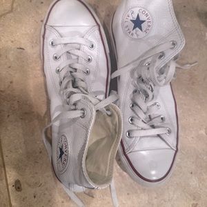 White Leather converse high tops. Like new.